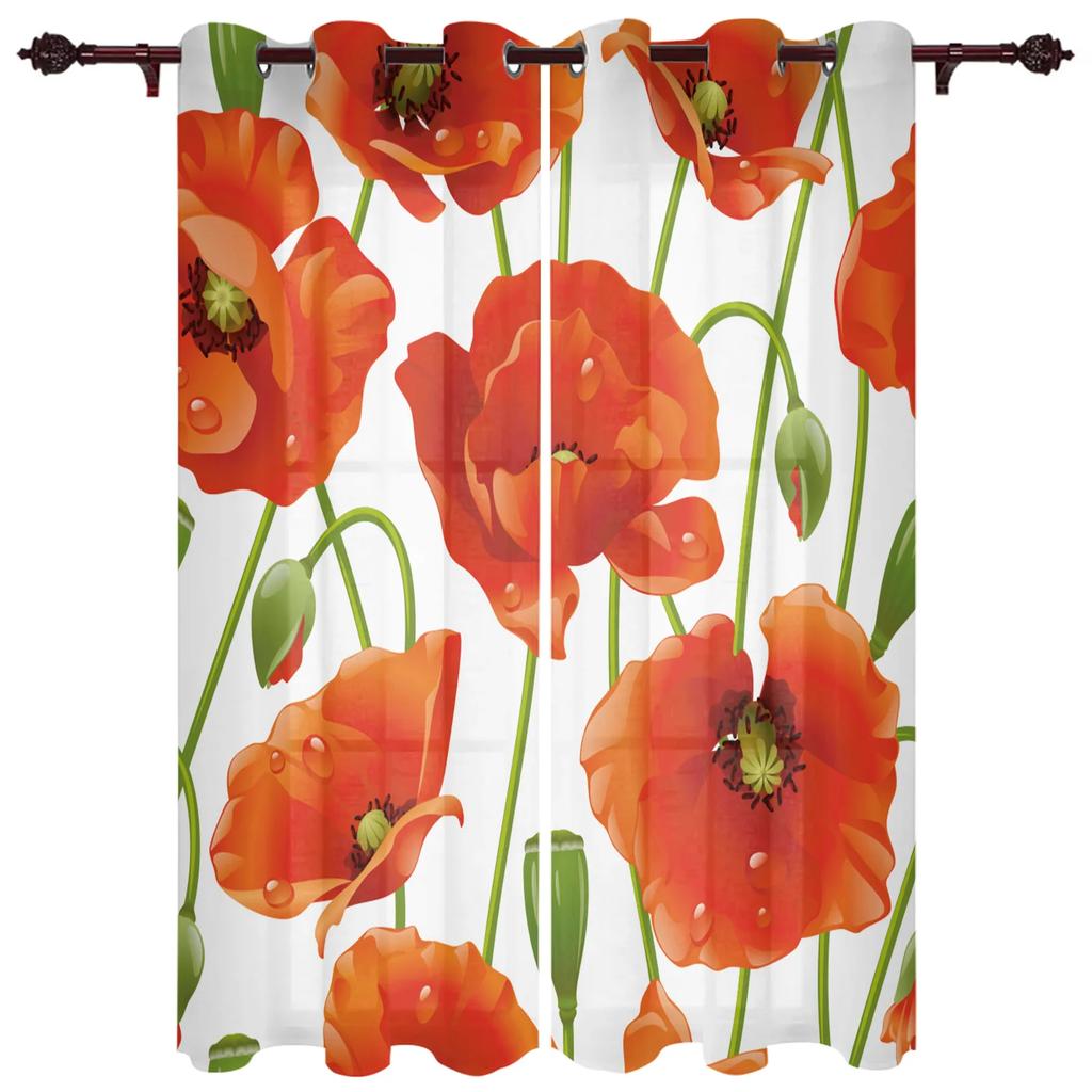 Blume Mohn Moderne Hall-Vorhänge Für Wohnzimmer Küche Jungen Mädchen Schlafzimmer Langer Vorhang Für Fenster Cortinas Heimdeko