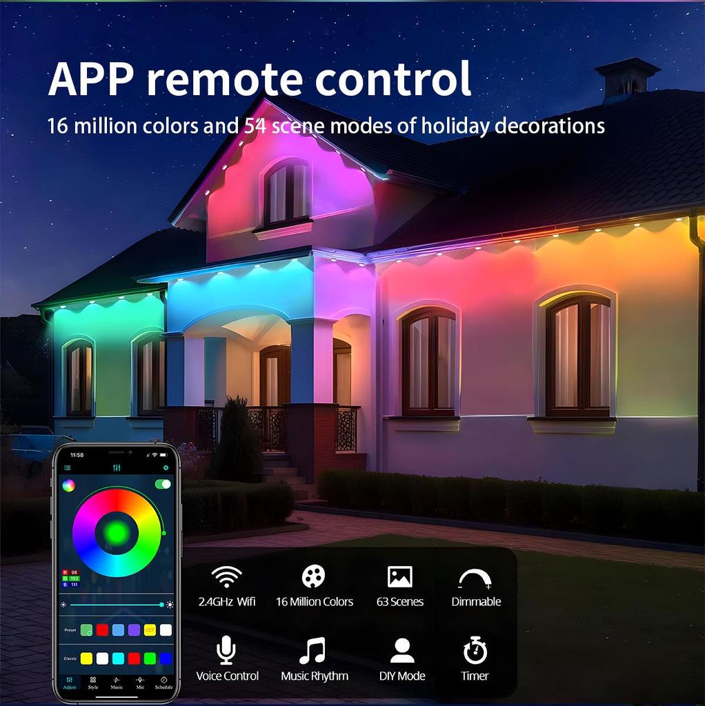 Cross-Border Outdoor LED String Lights with Remote & Mobile App Control for Chasing Light Patterns and Eaves Decoration