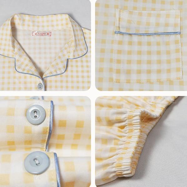 New plaid control pajamas women's summer cardigan short-sleeved short trousers three-piece set sweet student loungewear