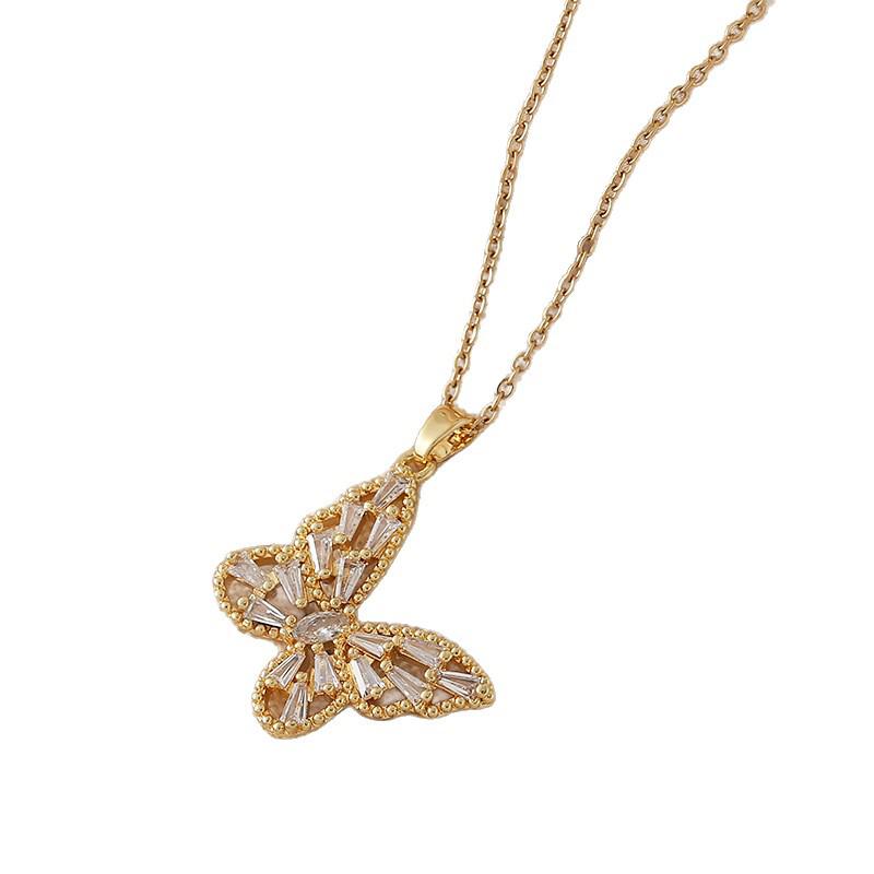 Butterfly Necklace for Women, Stainless Steel with Micro-Paved Zircon, Versatile Fashion Accessory.