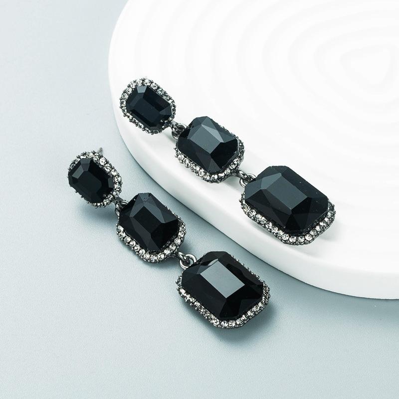 Women Simple Long Drop Earrings Titanium Steel Alloy Pendant Earrings Acrylic Colorfull Crystal Square Geometric Ear Ornaments