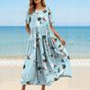 Women Summer Boho Floral Printed Loose Dress Round Neck Short Sleeve