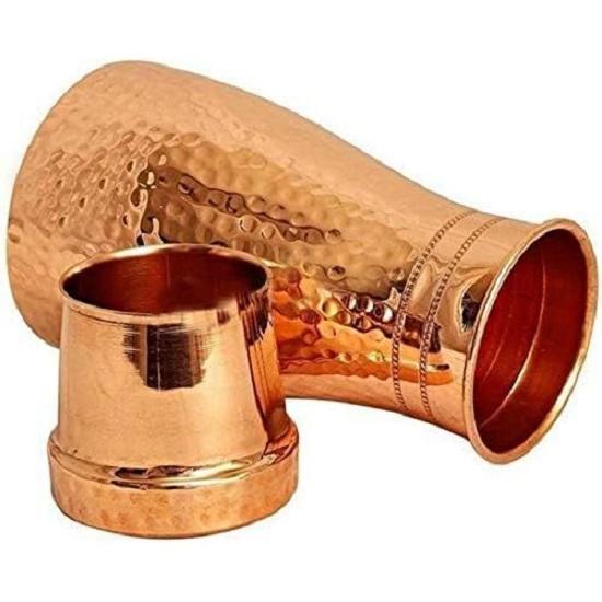 Modern & Traditional Bedside Bedroom Copper Water Jar with Pure Copper, Leak Proof, Office Gym Yoga, Home, Kitchen, Travel Capacity 1 Litre (1000 Ml)