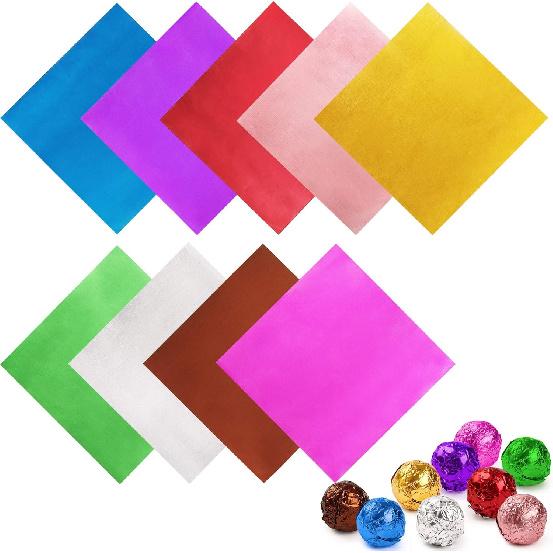 LotFancy Foil Candy Wrappers for Chocolates, 4x4 inch, 900 Pcs Aluminum Candy Wrapping Paper, Square Colored Foil Sheets for DIY Homemade Candies
