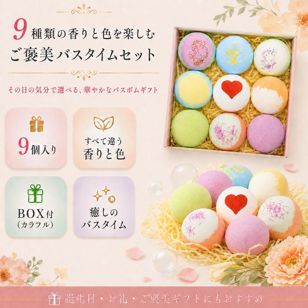 MIYI Bath Gift Birthday Day Fragrance Carbonated Bath Bath Bath Gift Box for Respect for the Aged White Christmas Gift Box Included Bombs, 9-Piece