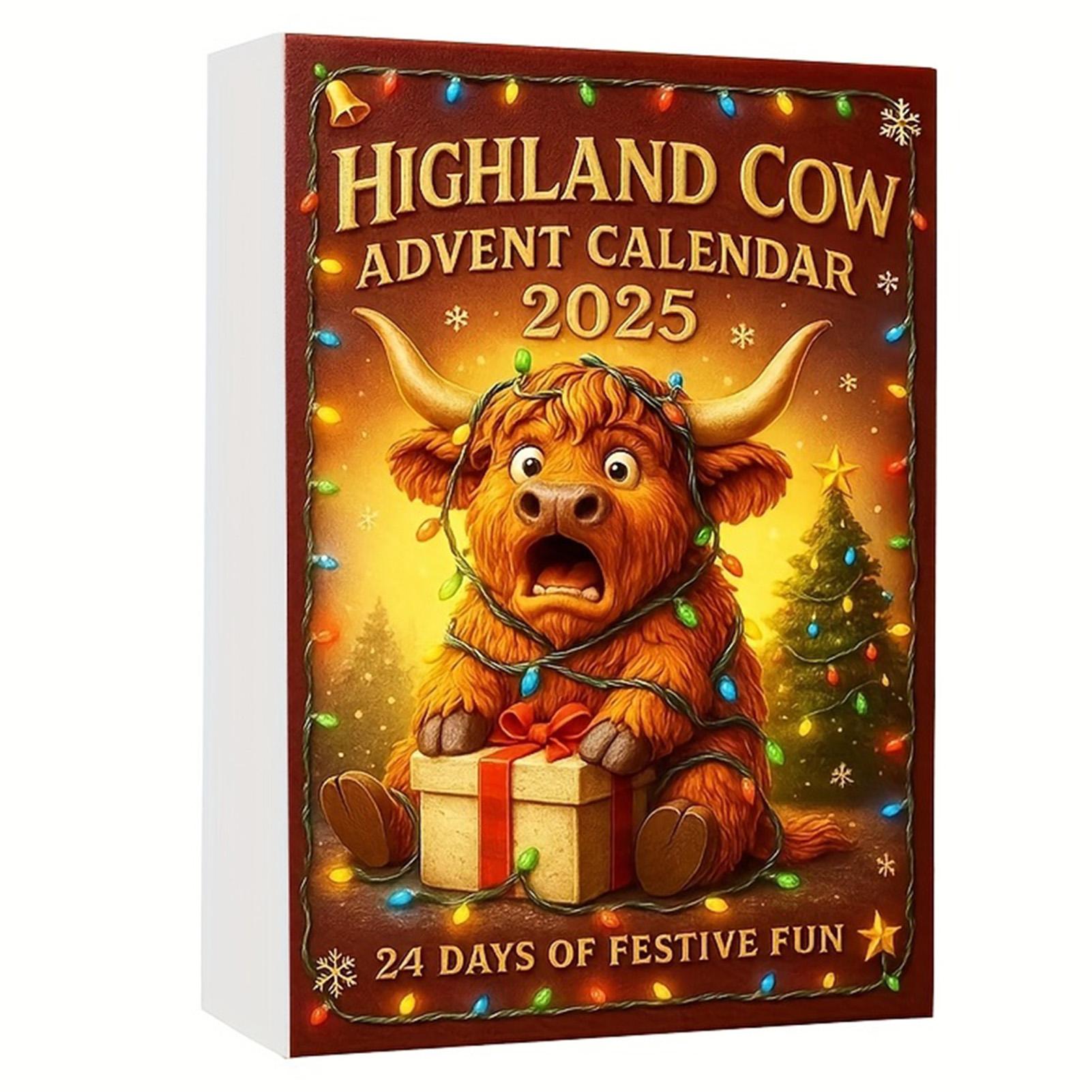 

Highland Cow Christmas Countdown Calendar Durable Acrylic Hanging Design Holiday Decor Gift Box for Family Festive Decoration