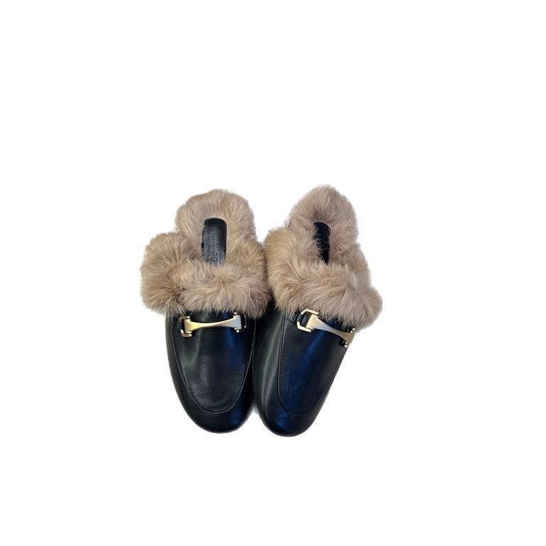 Internet celebrity 2025 hair bag head half slippers women wear autumn and winter fashion versatile medium heel thick heel muller shoes ins tide