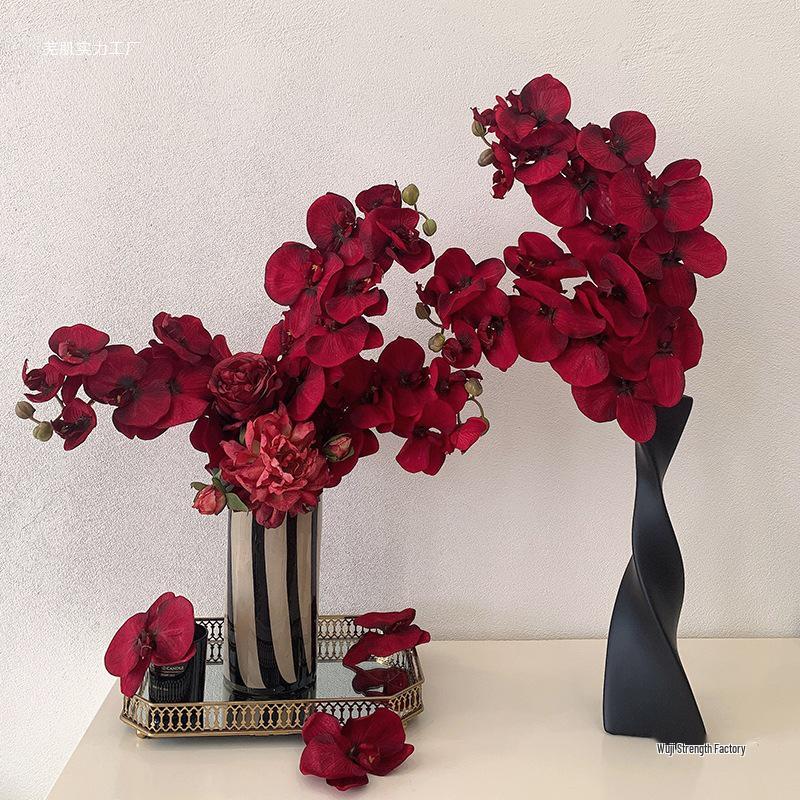 Orquídea Phalaenopsis Roja Flor Artificial Decoración para Sala de Estar o Mesa de Comedor