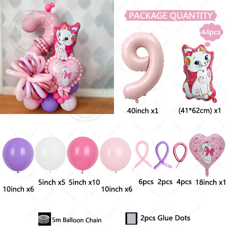 44pcs Marie Cat Balloons Baby Pink Girl Birthday Party Balloons Decoration Cartoon Marie Cat Animal Pet Baloon Baby Shower Decor