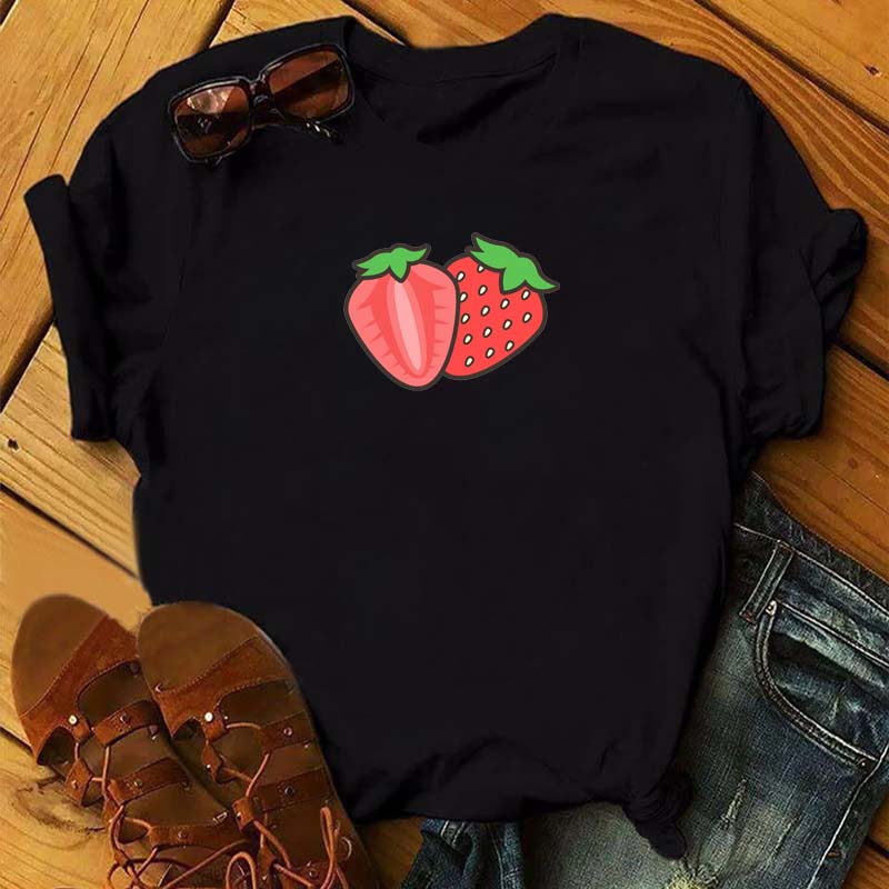 Maycaur Tee Women T-shirt Summer Short Sleeve Avocado Print Clothes Fashion Cartoon Fruit Graphic T Shirt Kawai Female Tops TEE