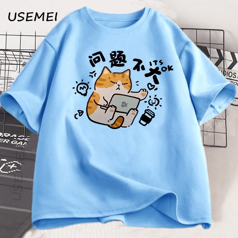 

Хорошее Психическое Состояние Футболка с Котом Смешные Футболки с Котами Хлопковая Футболка с Коротким Рукавом для Мужчин Женщин Летняя Одежда Свободный Повседневный Мультяшный Топ 4XL