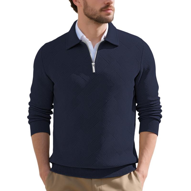 Men S European Size Jacquard Long Sleeve Turn Down Collar Casual Sweatshirt