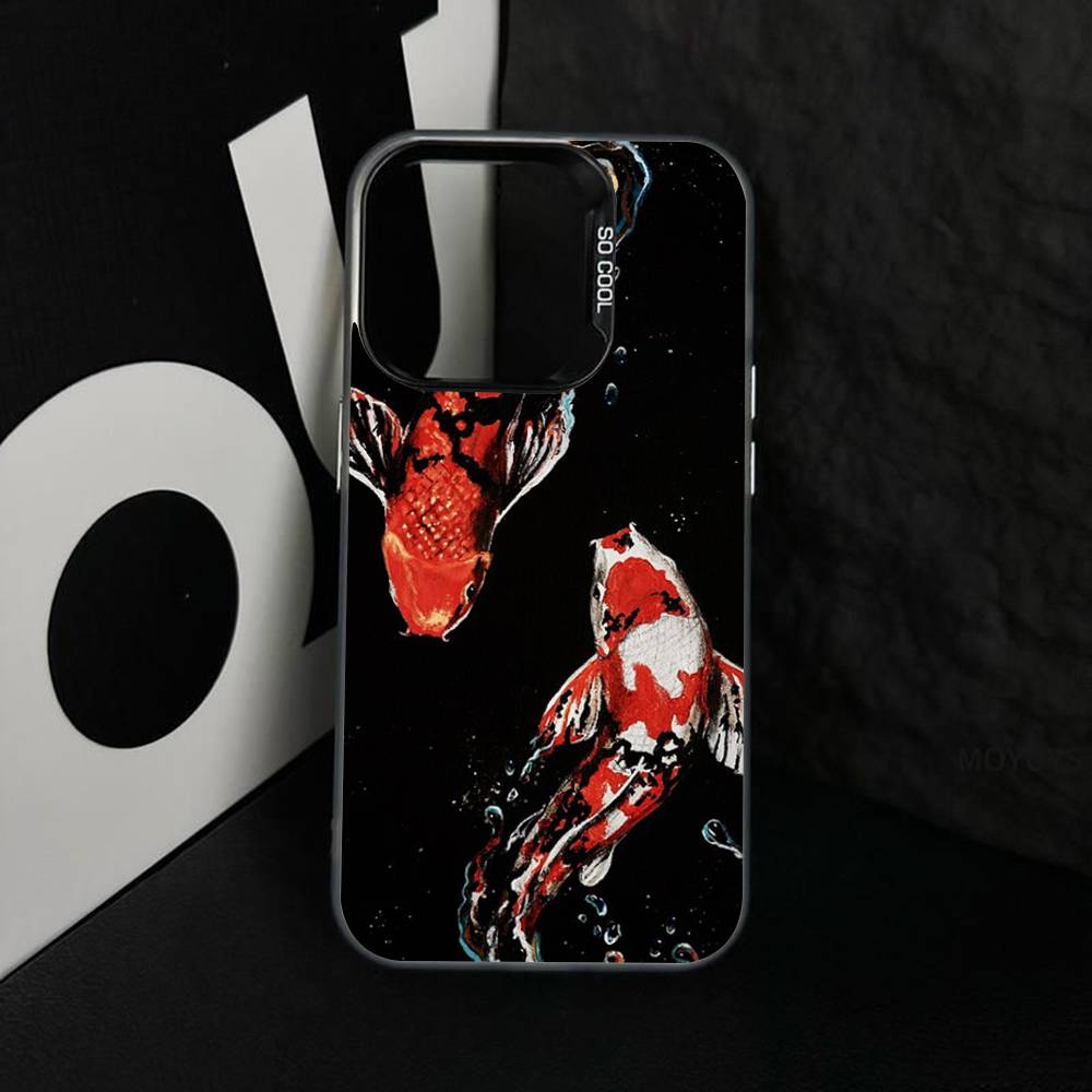 Art Fish Koi Carp Silver Plated Inside Phone Case For iPhone 17 16 15 14 11 12 13 Pro Max Plus X XR XS Max Colored