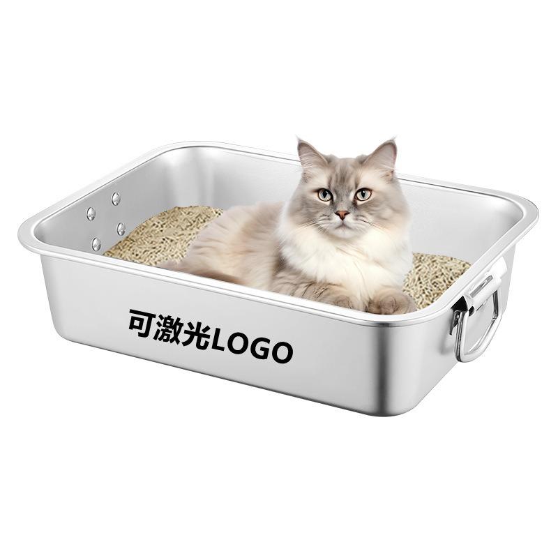 Pet stainless steel extra large cat litter box, heightened cat-proof toilet, splash-proof and easy to clean