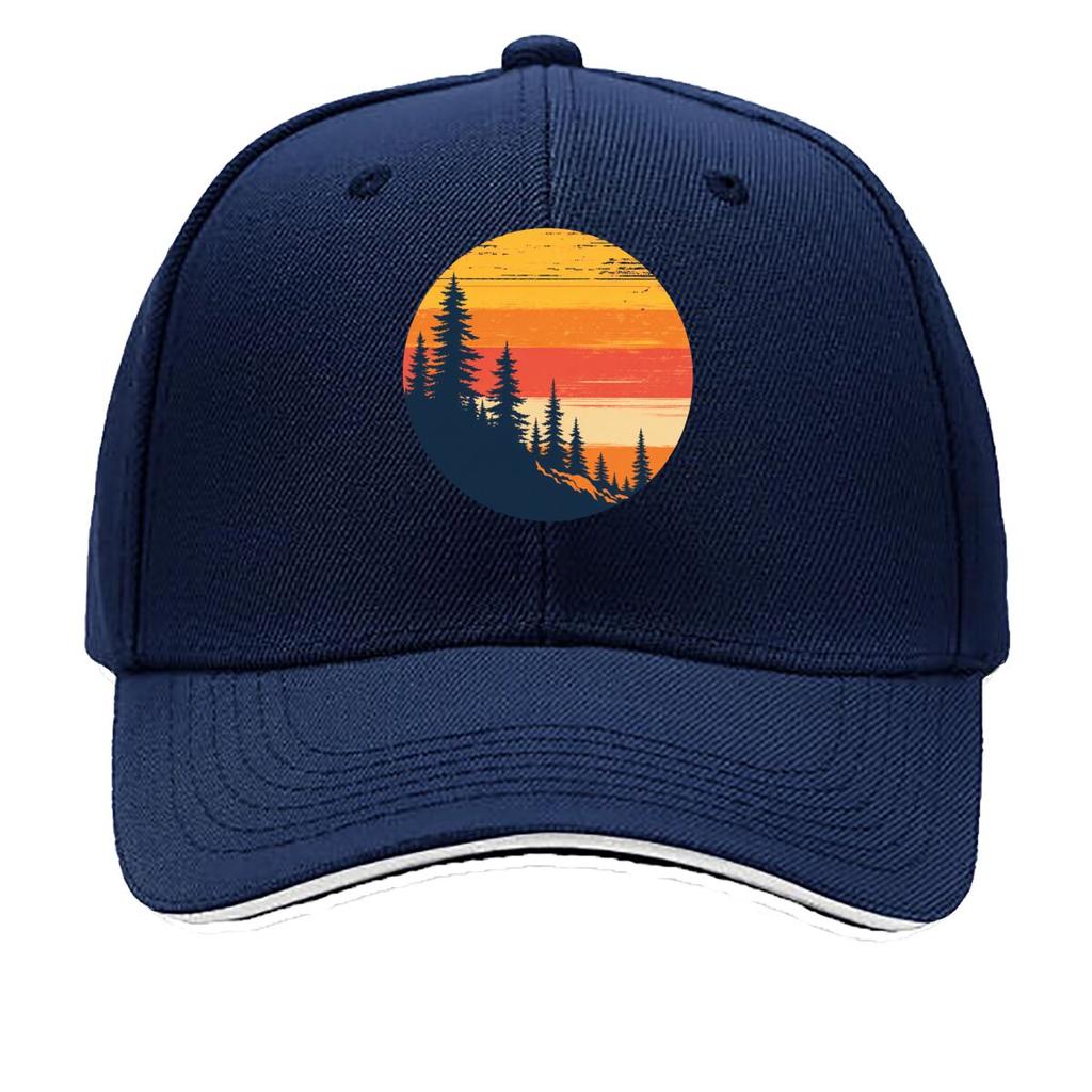 Retro Sunset Pine Forest Silhouette Sandwich Baseball Cap Sun Cap Outdoor Workouts Hat