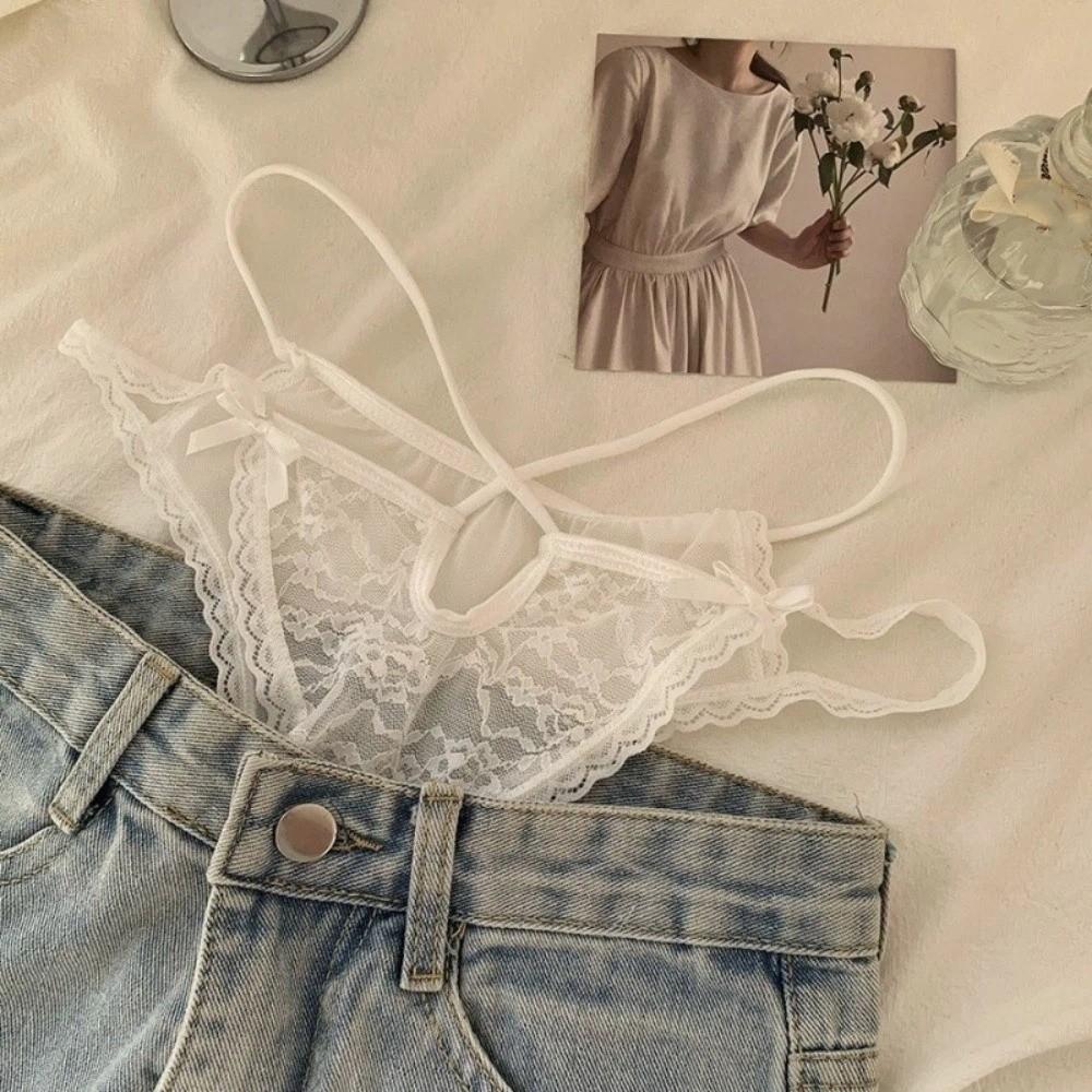 Transparent French Style Briefs Low Waist Lace Mesh Briefs Patchwork Lace Flower Panties Gifts