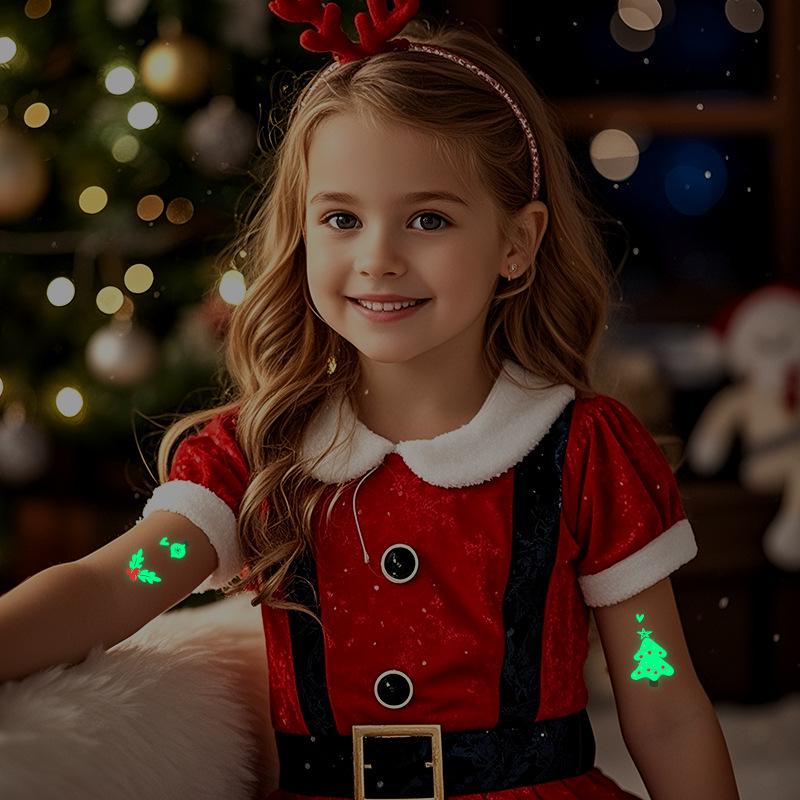 In-Stock Luminous Christmas Temporary Tattoo Stickers for Holiday Party & Window Decoration Gifts