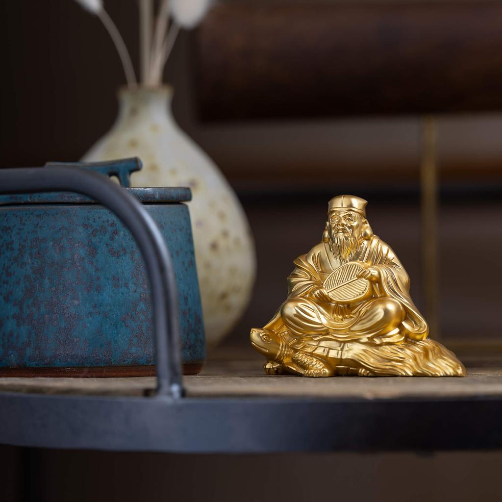 Good Luck Seven Lucky Gods Jurojin Buddhist Hideun Makita Statue Ornament Takaoka Copperware (Gold plated/24K) Sculptor Prototype_Buddha (Jurojin