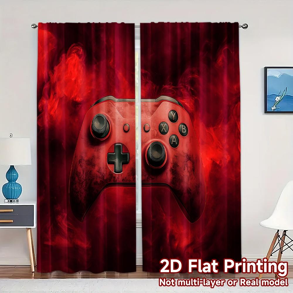 

Modern Flat Printing Jit Curtains Without Rod Crimson Gamepad Minimalist Durable Polyester Art Deco Set Of 2 Made W100*H70(CM)-Rod Pocket&2PCS