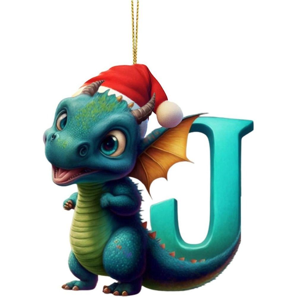 Acrylic 26 Letters Christmas Dragon Pendants Printed Pattern Christmas Tree Pendants  New Year