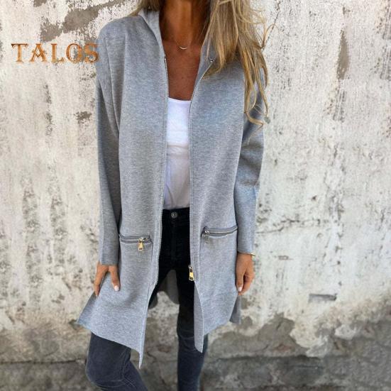 Women Jacket Windbreaker Style Hooded Zippered Pockets Solid Color Zipper Closure Thermal Long-Sleeved Biking Hiking Workout Spring Fall Winter Coat