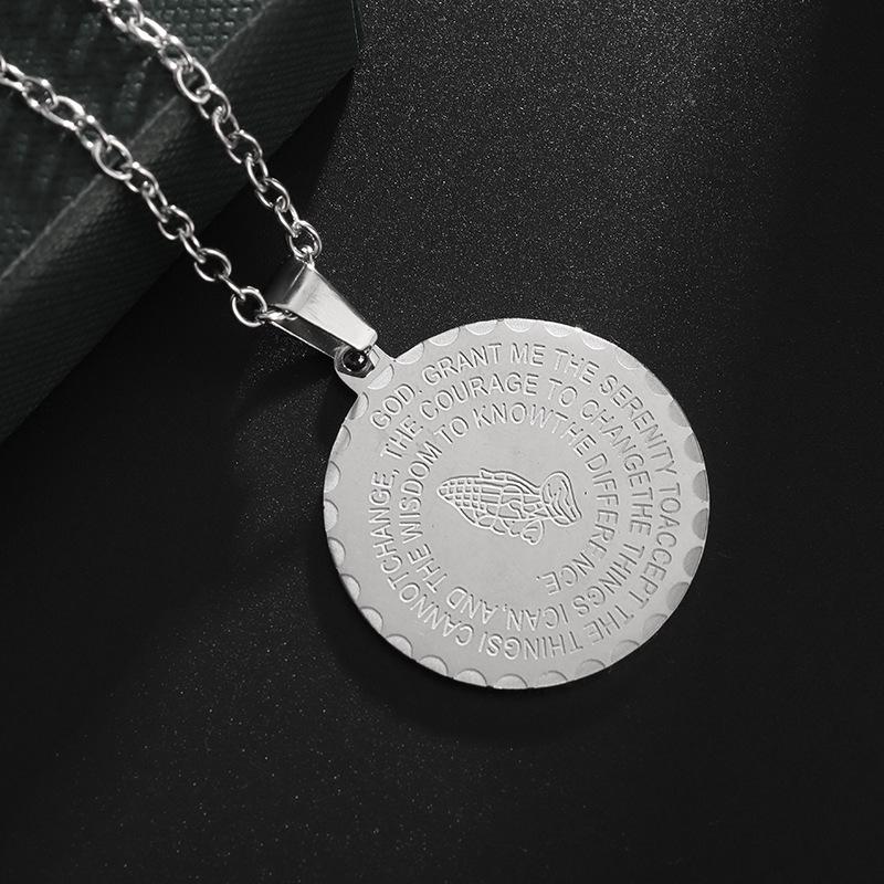 Stainless Steel Hand of God Round Brand Pendant Necklace for Mens Faith Prayer Hand