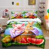 Cute Animals And Watermelon Near Grass Print Soft Comfortable Duvet Cover Bedding Set Included 1*Duvet Cover  2*Pillowcases