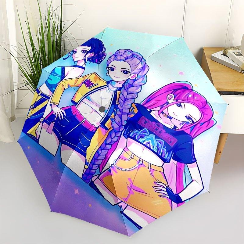1pz Ombrello K-POP hunter X con Apertura/Chiusura Automatica, Design Pieghevole a Tre Pieghe Conveniente, 8 Stecche in Ferro - per Uso Esterno Quotidiano, Viaggio A47