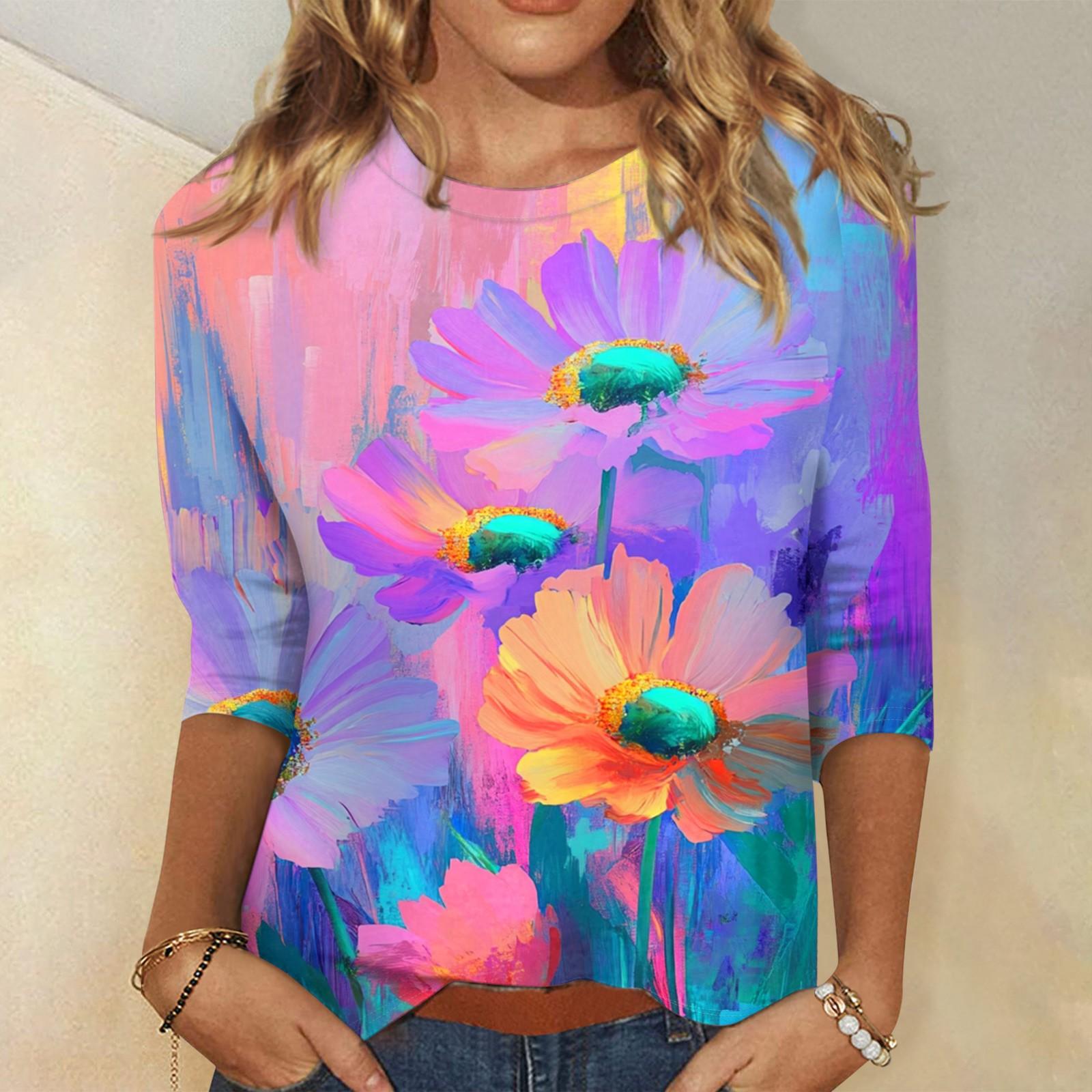 

Женская модная повседневная свободная футболка с круглым вырезом и рукавами 3/4 с принтом, женский топ M фиолетовый