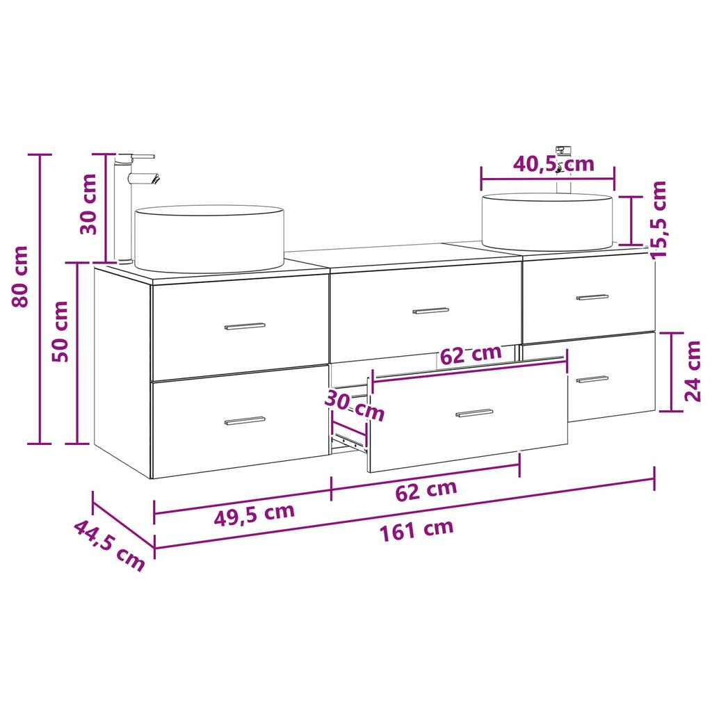 Bathroom Furniture Set 3 Pcs Black 161.5 X 44.5 X 80 Cm