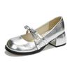 Lackleder Mary Jane Schuhe Dicke Absätze Schleife Niedrig Absatz Lederschuhe Vielseitig Französisches Temperament Runde Spitze Damenschuhe