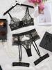 Luxury Lace Transparent Bra and Brief with Garter Set Sexy Lingerie Women Underwear  Bilizna See Through Outfits