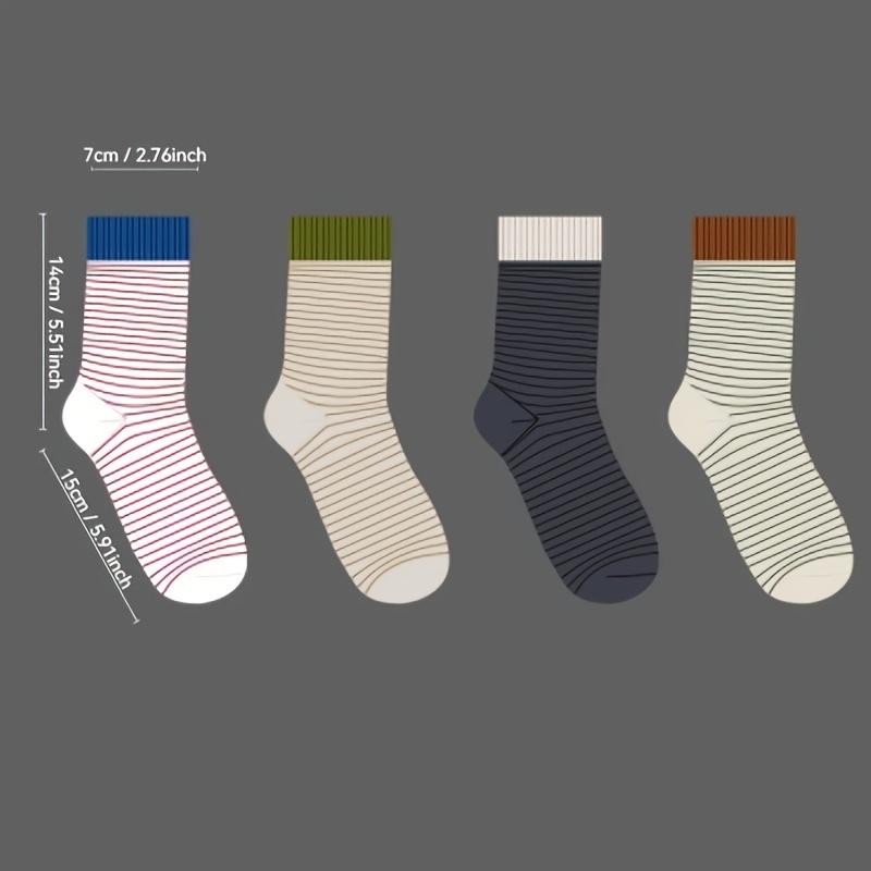5 Pairs Women's Striped Crew Socks - Preppy Casual Thick Stacked Socks with Side Stripes, Multi-Color Combinations for Fall Winter Warmth Ruffle Socks