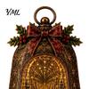 Holiday Shelf Display Christmas Village Infinity Bell Ornament, Vintage Glowing Rotating Snow Scene Decor Indoor Accessories with Angel Wreath Heart,