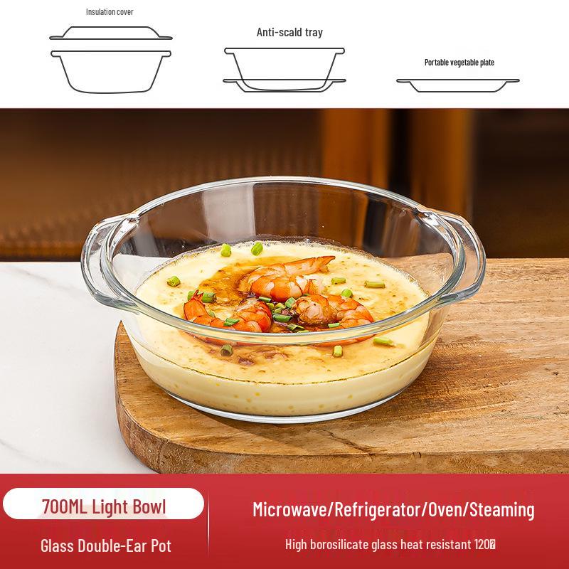 Heat-Resistant Glass Bowl with Lid for Microwave Cooking: Ideal for Rice, Baking, Soups, Instant Noodles, and More.