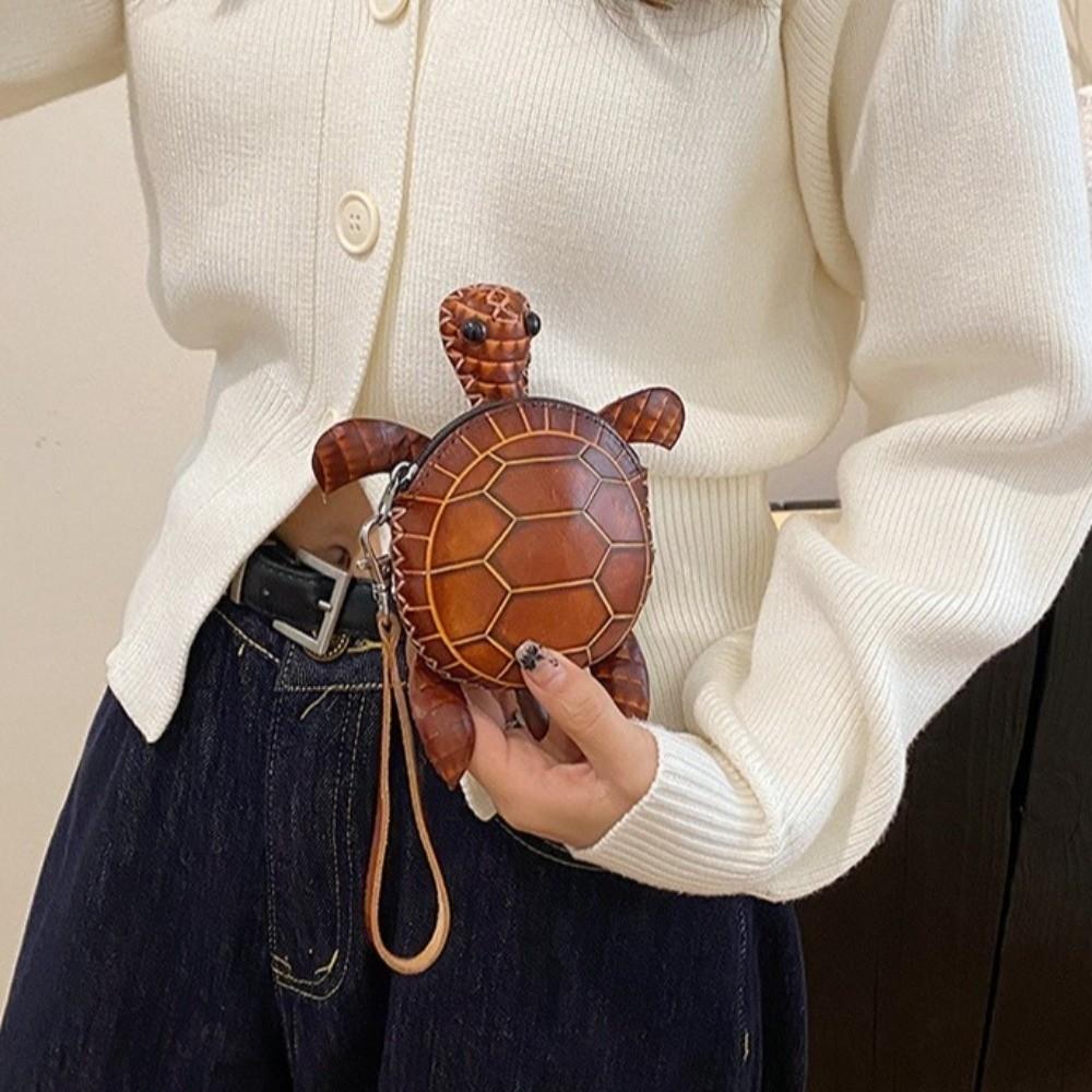 PU Leather Cute Turtle Coin Purse Durable Cartoon PU Leather Key Holder Novelty Zipper Closure Animal Mini Handbag Party Favor