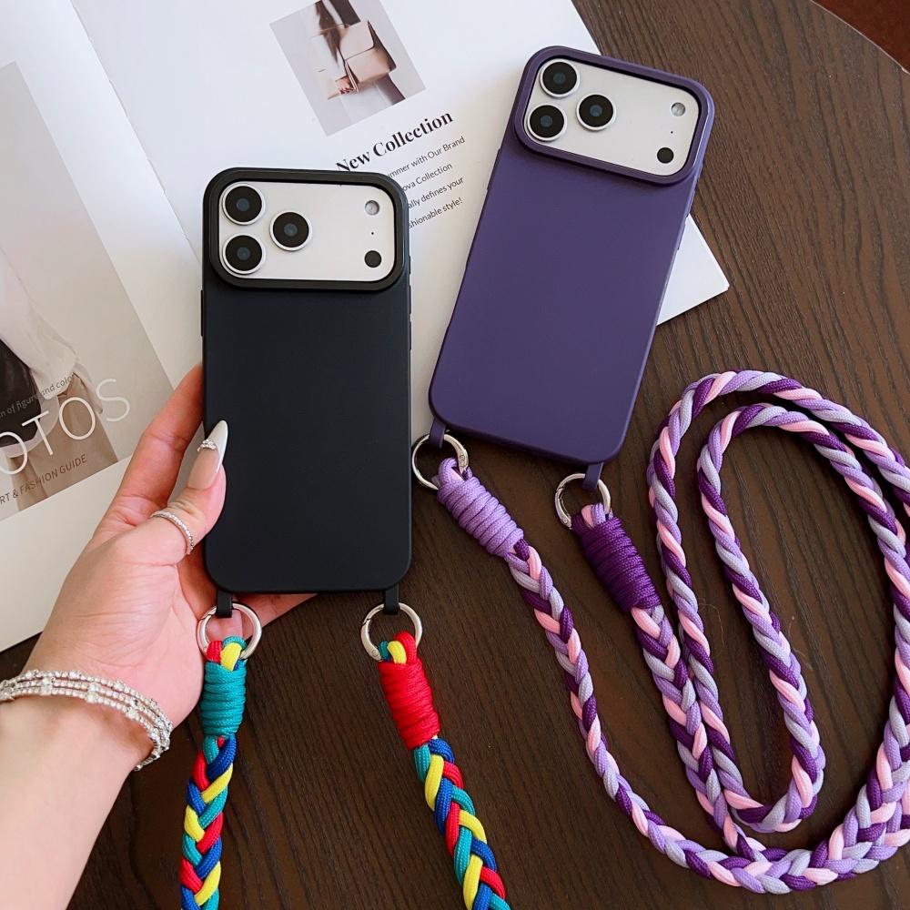 Candy Silicone with Colored Crossbody Lanyard Phone Case for iPhone Air 17 16 15 14 13 12 11 Pro Max Plus 16e Strap Protect Case