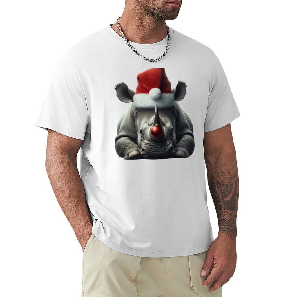 christmas rhino TShirt Work Basic Short Sleeve Top