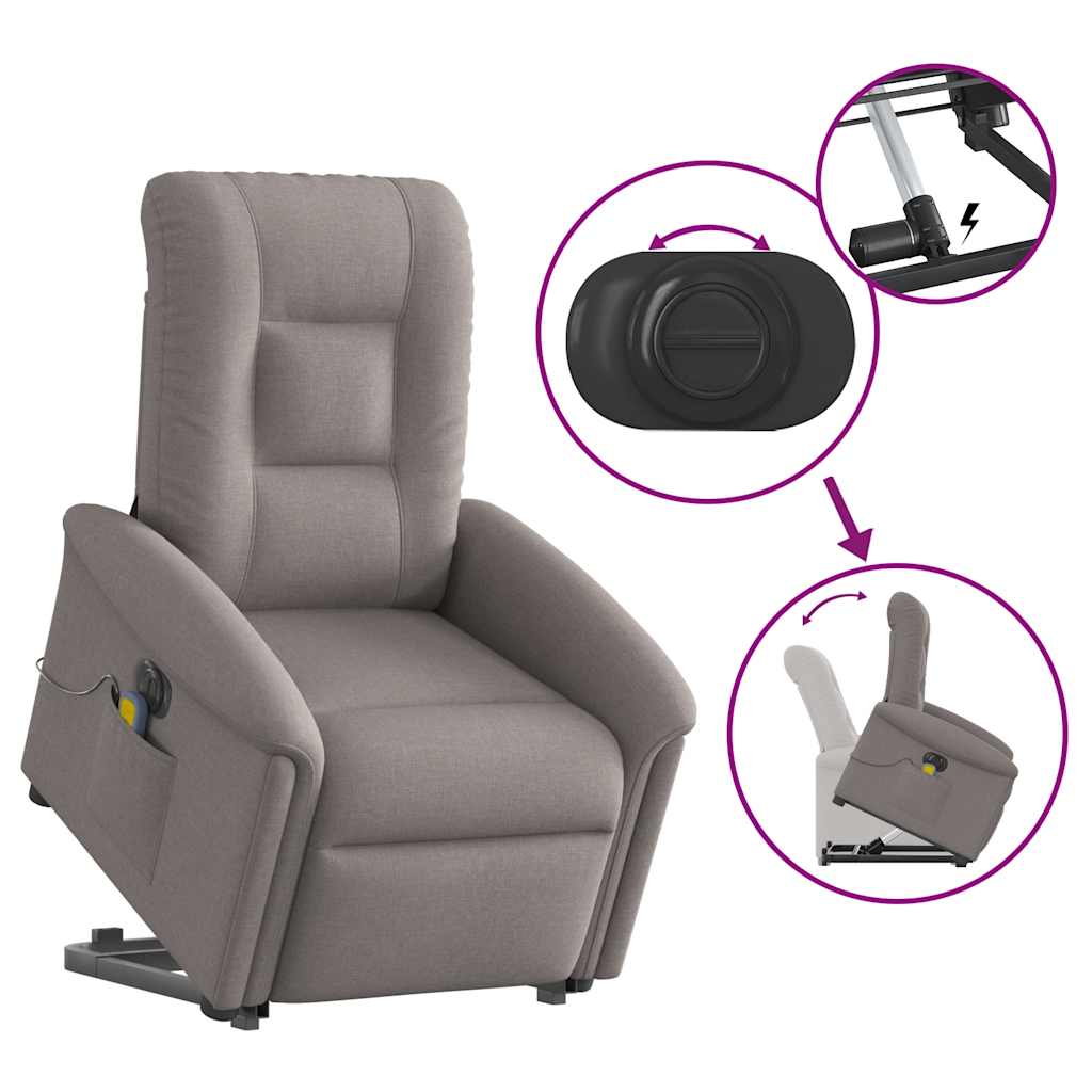 Electric Massage Recliner with Rising Function Taupe Fabric