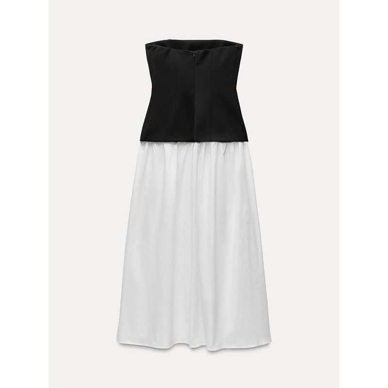 

Za2025 Spring New Women s Clothing Waist-Tight Slim Fit Tube Top Patchwork Cold-Shoulder Straight Collar Midi Skirt Dress 4661309 Black White L