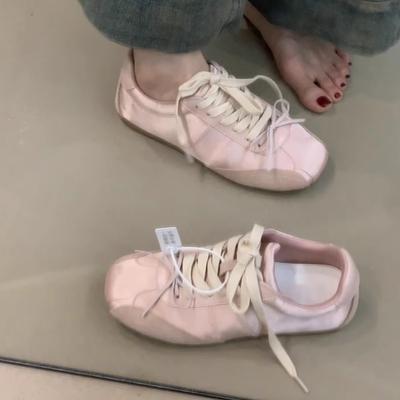 Cowhide Version~ French Girl Bow German Training Shoes Women's Lace-up Ballet Casual Sports Shoes Versatile Forrest Gump Shoes