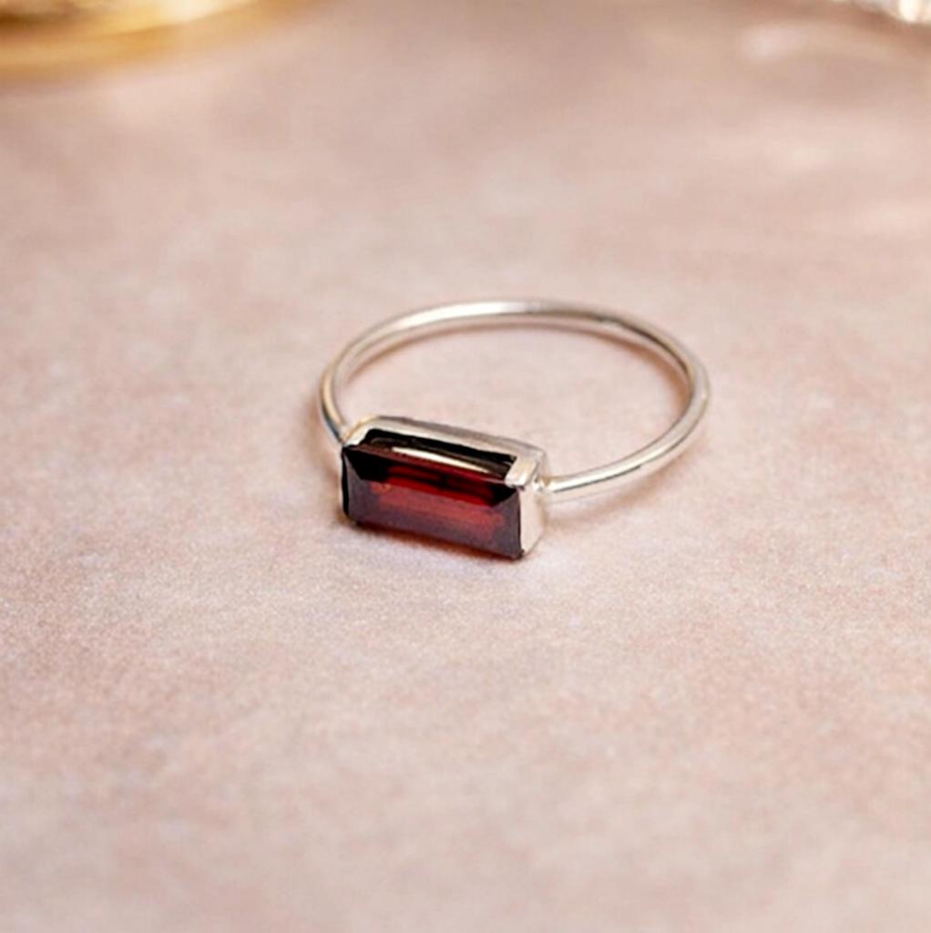 Red Garnet Minimalist Statement Ring, 925 Sterling Silver Jewelry, Handcrafted Gold Fill Ring for Women