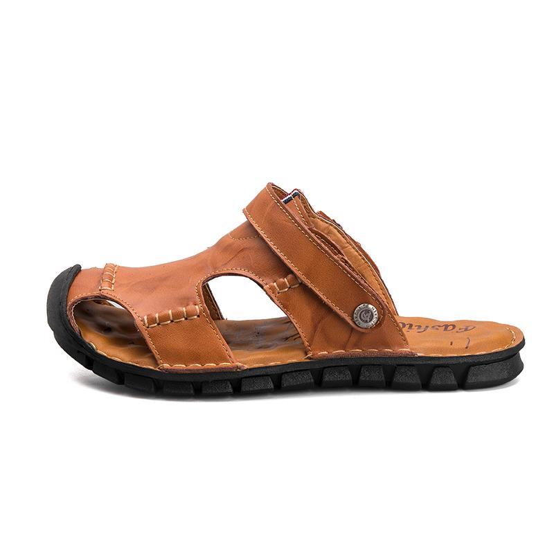 Summer Men's Breathable Sandals Casual Leather Slippers For Men Comfortable Beach Shoes Slip-On Comfortable Rubber Sole Footwear