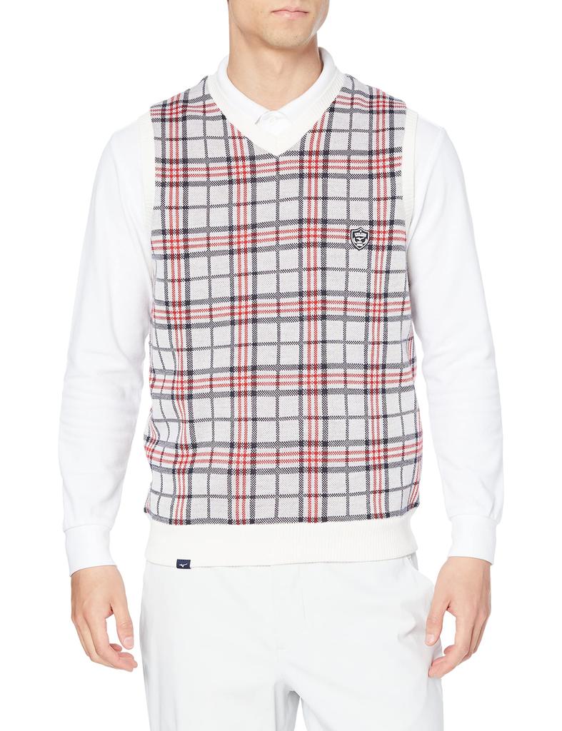 Mizuno Check Knit Vest Size 2XL Men's (E2MC1526), White,