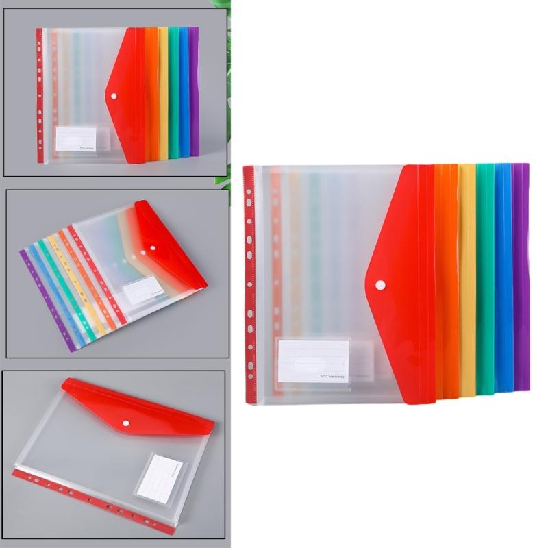 6Pcs Punched Pocket Clear Document Wallet 11 Holes Punched Pocket File Bag Letter Size Folder Filing Wallet File Sleeve