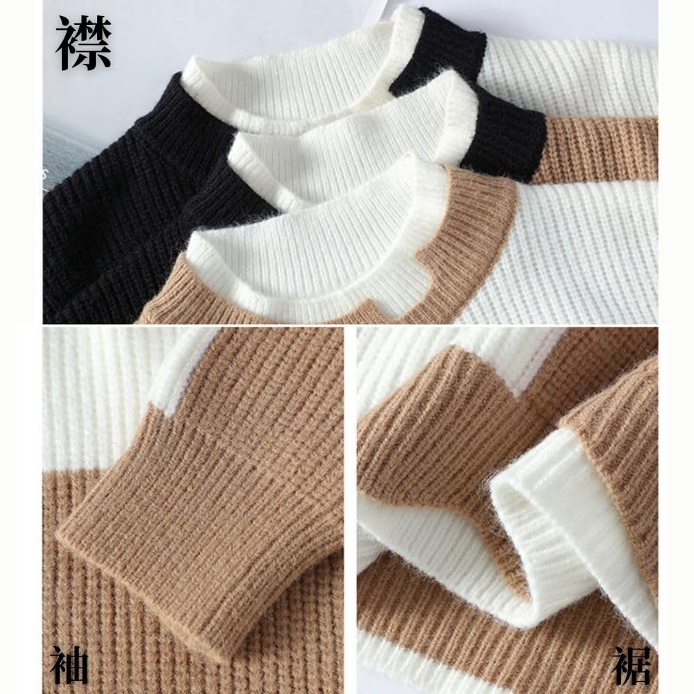 Aaronlive Knit Winter Half Long Cold Plus XL Men's Sweater, Turtleneck, Sleeve, Thick, Warm, Weather, Soft, Patchwork, Sizes, Casual, Spring, Autumn,
