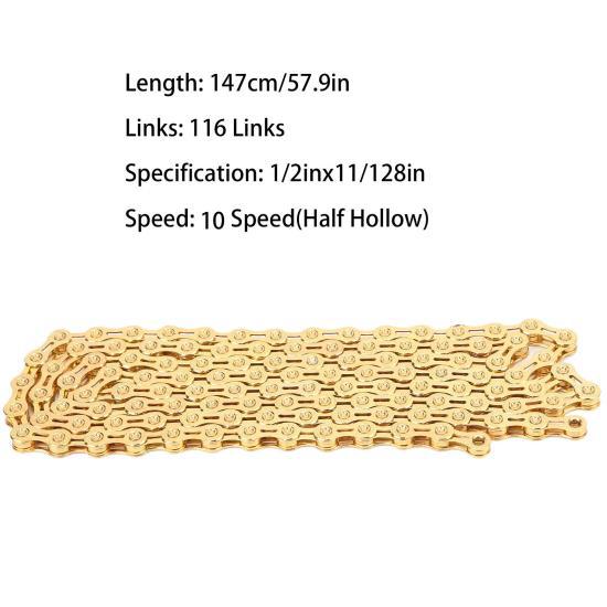 VG Sports Mountain Bike 10 Speed Chain 116 Links 1/2inx11/128in Bicycle Chain Gold