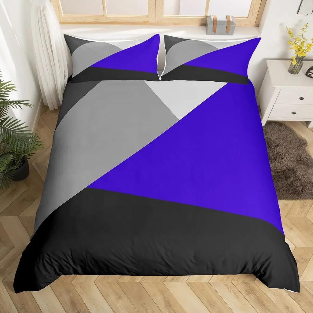 Geometric Triangle Duvet Cover Queen Patchwork Geometry Bedding Set Simple Modern Abstract Quilt Cover Rustic Home Room Decor