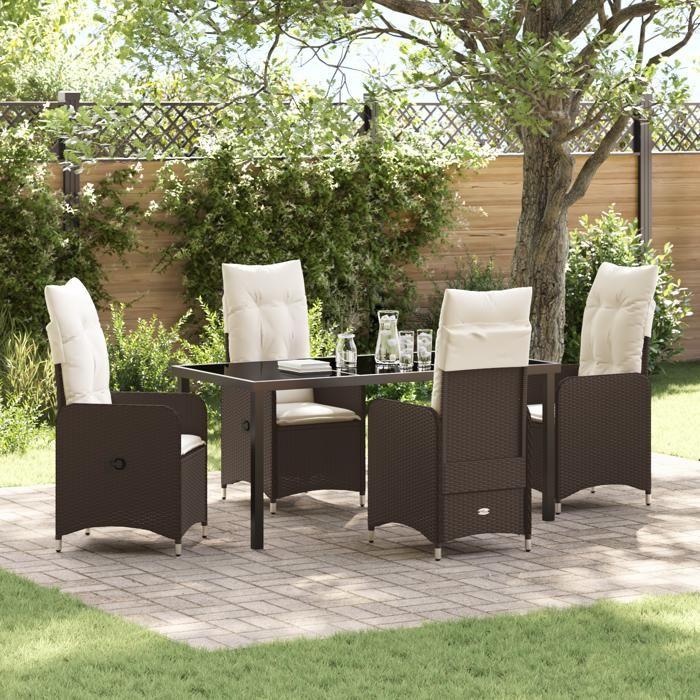 VidaXL Ensemble de salle à manger de jardin 5 pièces avec coussins Marron Poly rotin 3379642