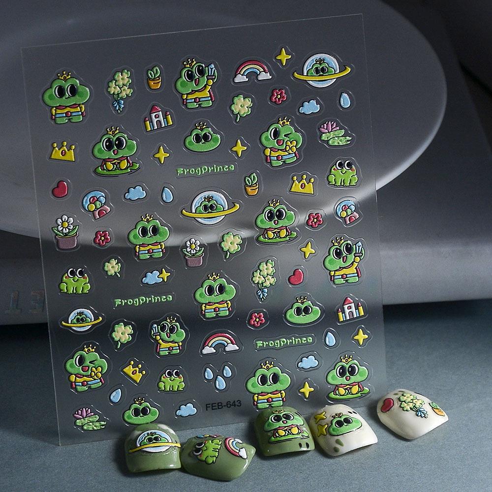 Big-Eyed Frog 5D Stereo Waterproof Nail Art Stickers - Cute, Thin, Tough, Rainbow Raindrop Design